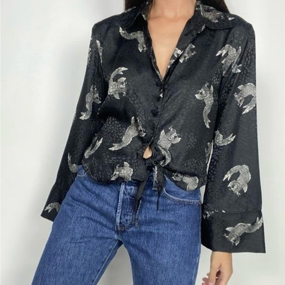 Zara Black Long Sleeve Button Down Blouse Black Size Small - Picture 3 of 12